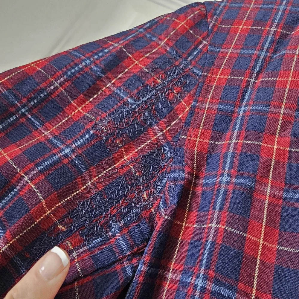 Vintage Pendleton Virgin Wool Robe Navy Red Plaid Belted Medium Portland OR #4